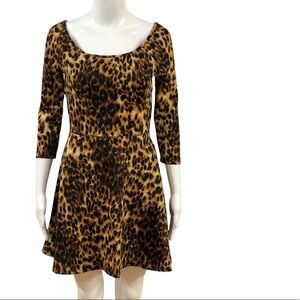 Gianni Bini Dress Size M Animal Print Leopard A Line 3/4 Sleeve Keyhole